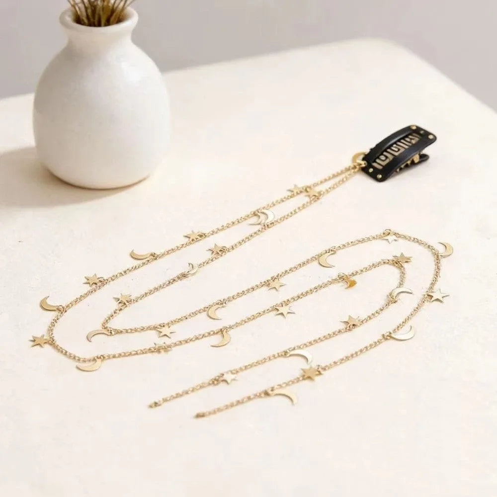 Vintage Moon Star Braided Hair Chain Boho Tassel Headpiece Boho Hair Headpiece PLUSH Gold