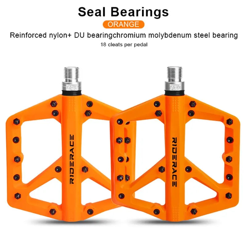 RIDERACE Ultralight Nylon Flat Bike Pedals BMX MTB Road Flat Bike Pedals PLUSH Orange