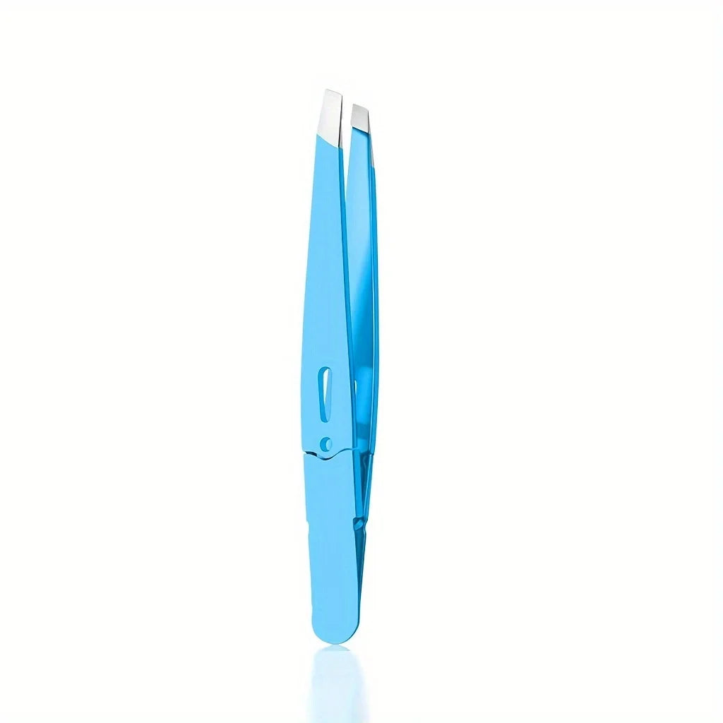 Precision Stainless Steel Eyebrow Tweezers | Non-Slip Grip Eyebrow Tweezers PLUSH Blue