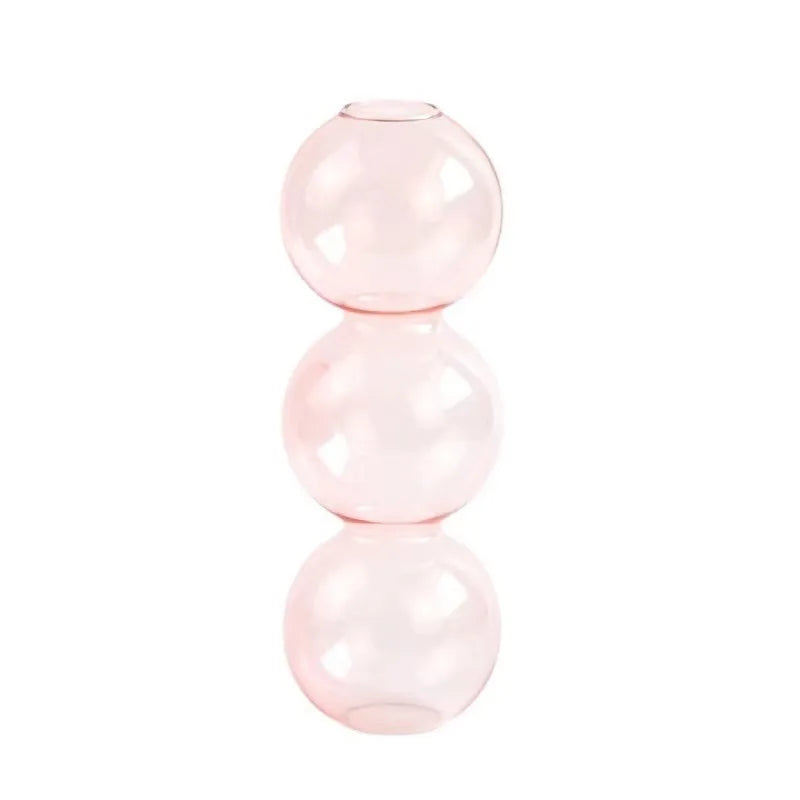 Nordic Glass Bubble Vase – Clear Bud Vase & Hydroponic Planter Glass Bud Vase PLUSH Pink 3balls