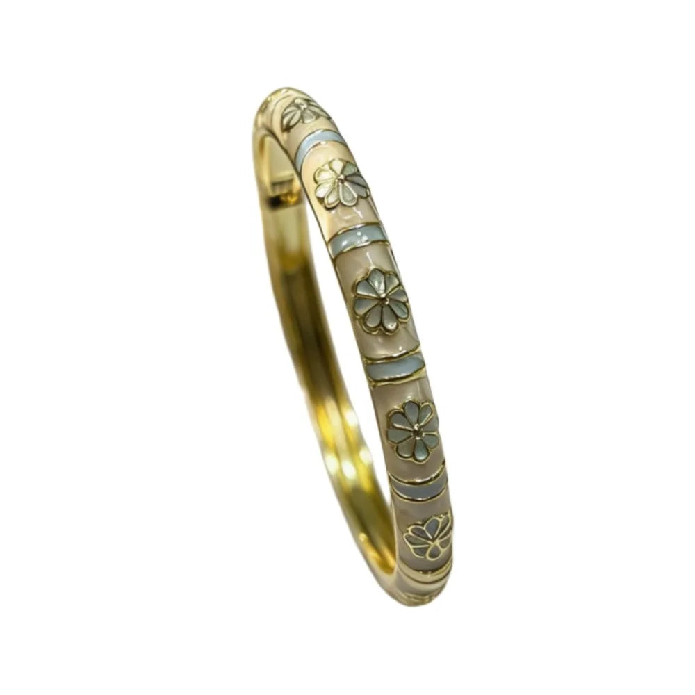 Vintage Cloisonne Enamel Flower Bangle – Women's Bracelet Enamel Bangle Bracelet PLUSH Skin Color