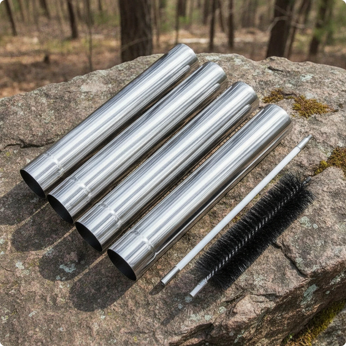 Stainless Steel Tent Heater Chimney Pipe with Cleaning Brush Chimney Flue Pipe PLUSH Chimney 32x6cm 4PC
