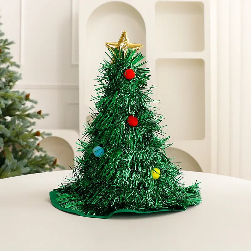 Mini Christmas Tree Hat Headbands – Holiday Photo Props Set Holiday Headband Set PLUSH 34x37cm Green-1PC
