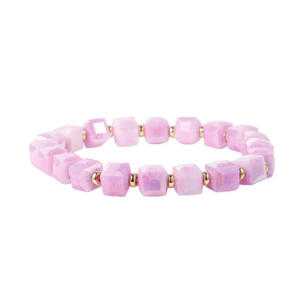 Colorful Crystal Glass Sugar Cube Beaded Bracelet | Unisex Beaded Chain Bracelet PLUSH