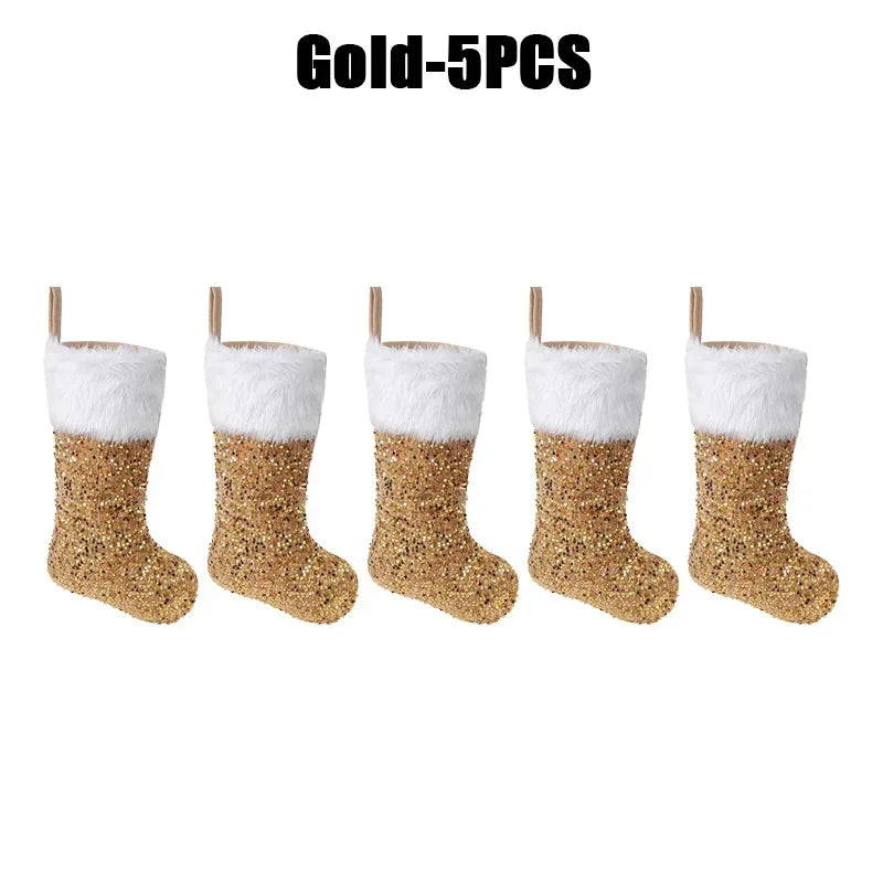 Large Flip Sequin Christmas Stockings – Fireplace Holiday Decor Christmas Stocking PLUSH 27x42cm Gold-5PCS