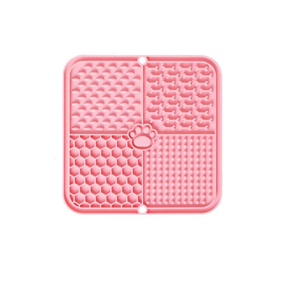 Slow Feeder Lick Mat Dogs & Cats – Food Grade Silicone Slow Feeder Lick Mat PLUSH Pink 15.5x15.5cm