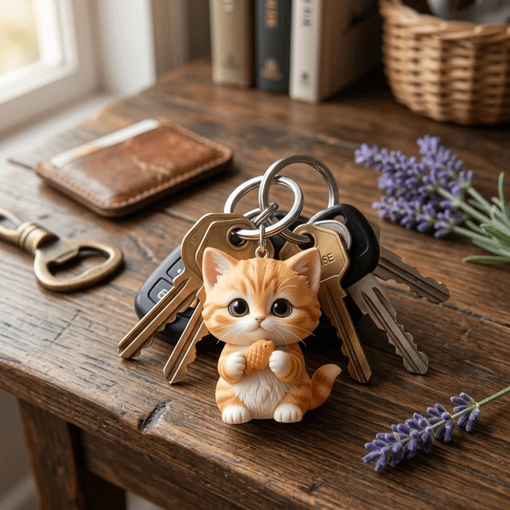 2D Flat Acrylic Cat Keychain – Cute Cartoon Bag Charm Acrylic Keychain Charm PLUSH