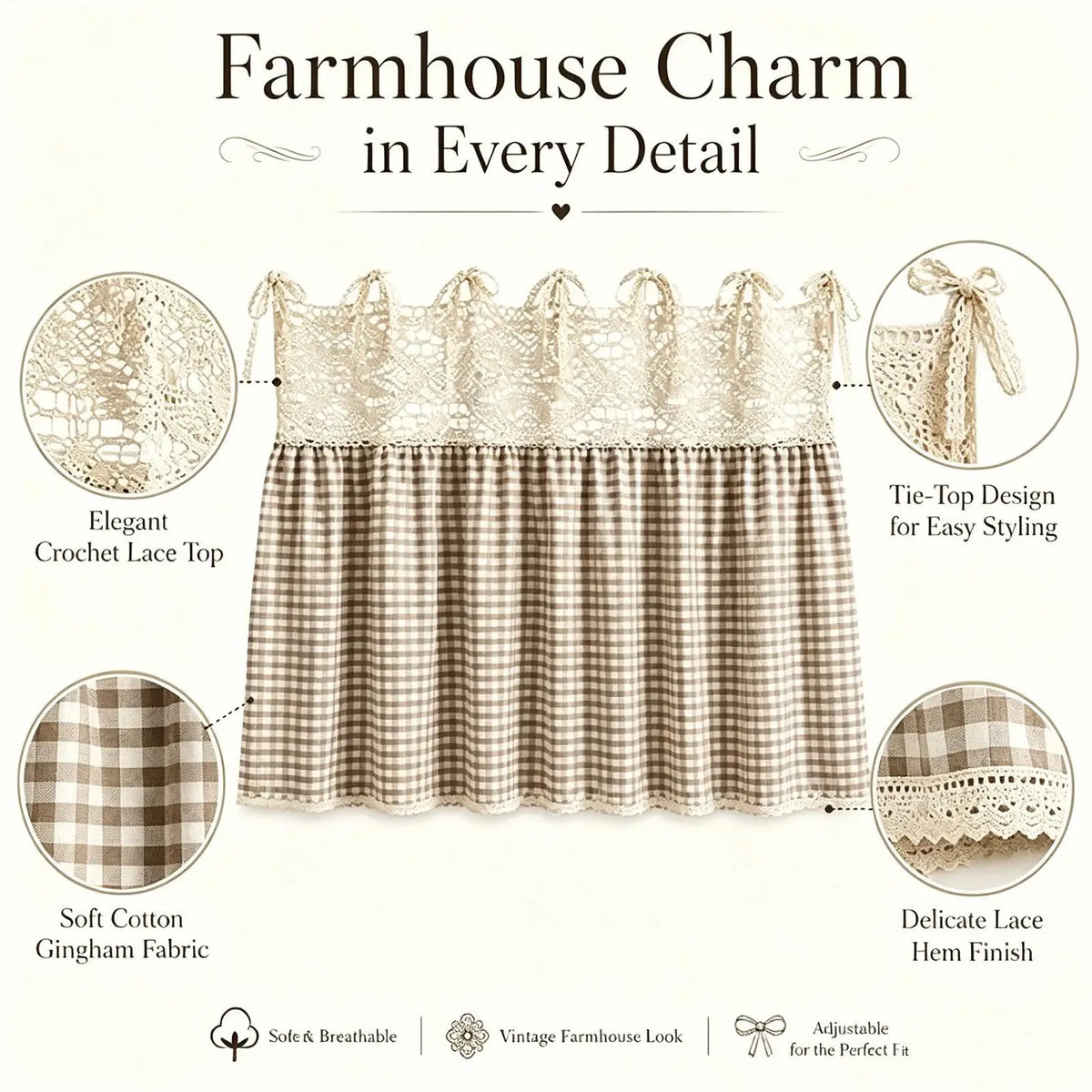 Farmhouse Oven Skirt Valance Ruffle Tie Ribbon Kitchen Decor Kitchen Valance PLUSH