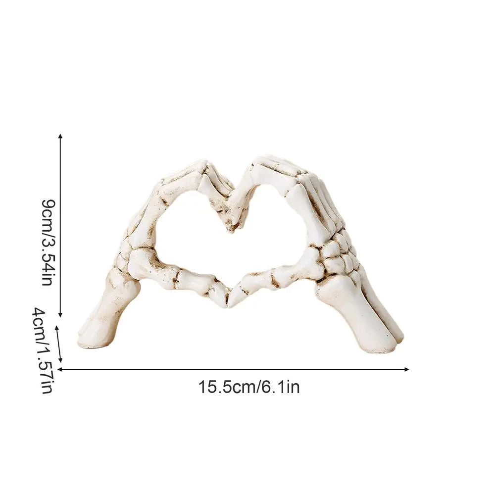 Skeleton Heart Hands Resin Sculpture – Gothic Desktop Decor Resin Desktop Sculpture PLUSH White