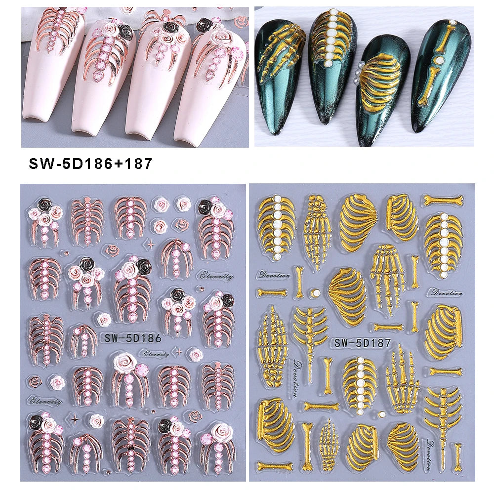 Halloween 5D Embossed Nail Stickers – Spider Web Ghost Decals Nail Art Stickers PLUSH SW-5D186 187