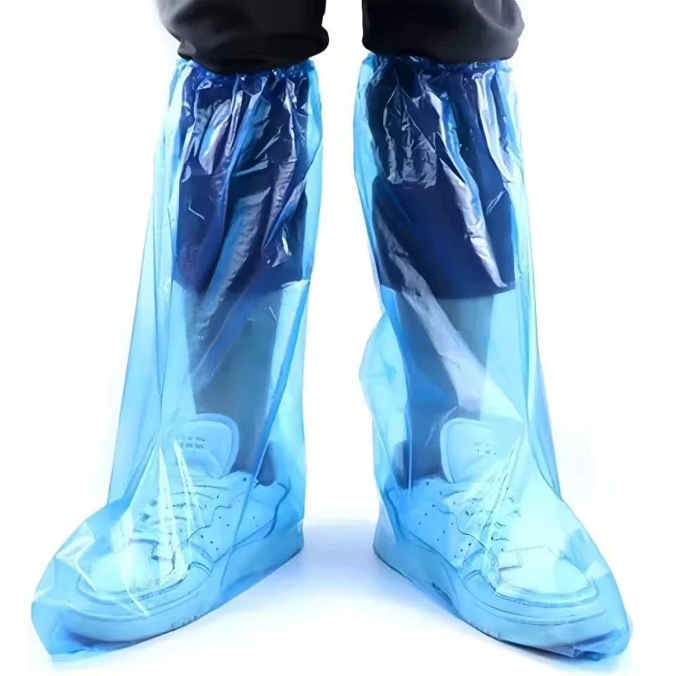 Long Disposable Waterproof Shoe Covers – Non-Slip Rain Boot Disposable Shoe Covers PLUSH Blue 20Pairs
