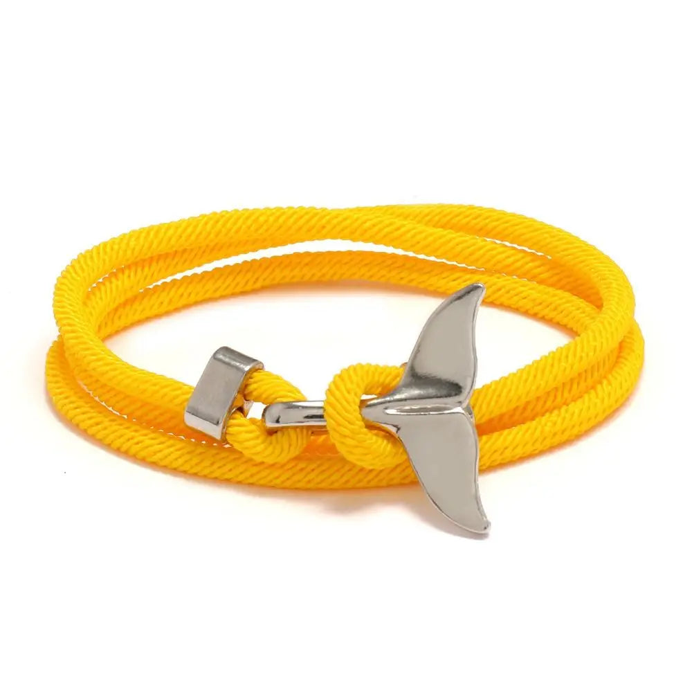 Whale Tail Braided Rope Charm Bracelet – Ocean Series Unisex Charm Bracelet PLUSH yellow-silver tail