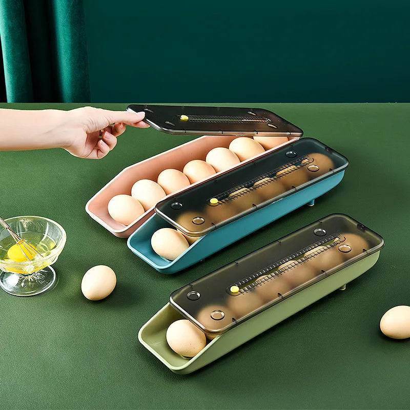 Automatic Rolling Egg Storage Box – Fridge Organizer Tray Egg Storage Organizer PLUSH