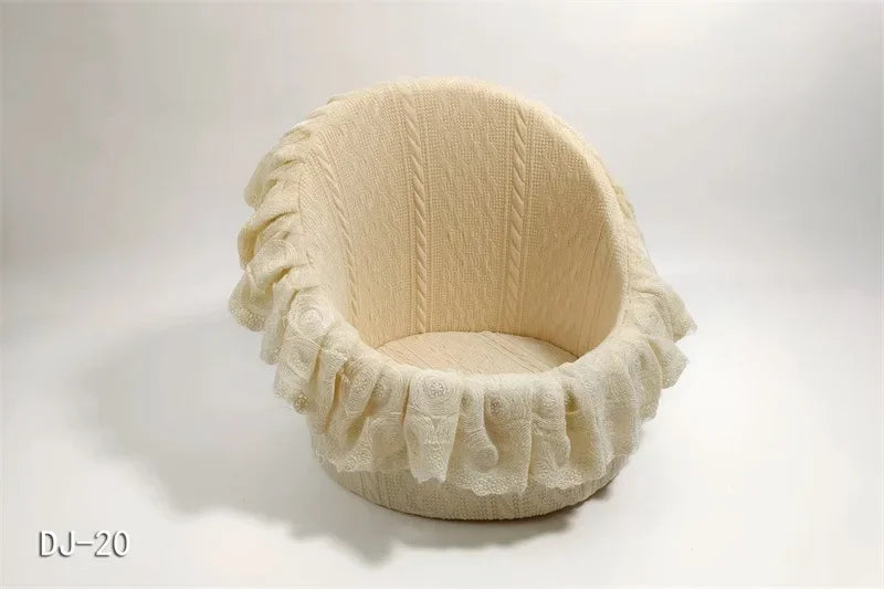 Newborn Photography Prop Mini Lace Round Sofa Bean Bag Photography Prop Sofa PLUSH apricot