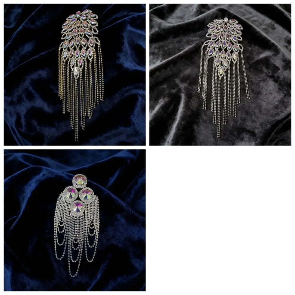 Peacock Rhinestone Tassel Epaulette Shoulder Brooch – Gold & Silver Shoulder Brooch PLUSH