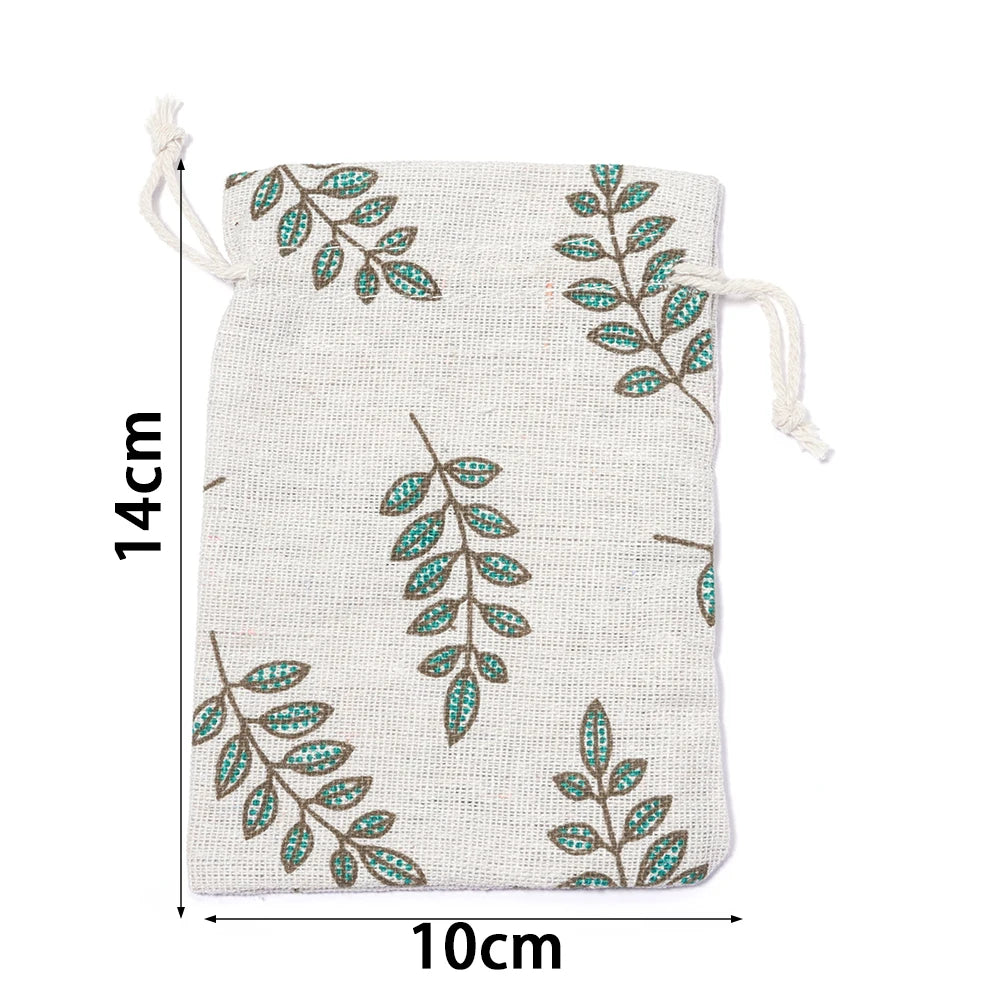 Green Leaf Cotton Linen Drawstring Pouches 5pcs – Gift Bags Drawstring Pouch Bags PLUSH 10x14cm cm