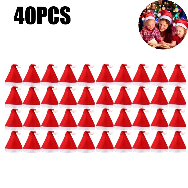 Christmas Santa Party Hats for Kids & Adults – Non-Woven Holiday Party Hat PLUSH Adult 40PCS