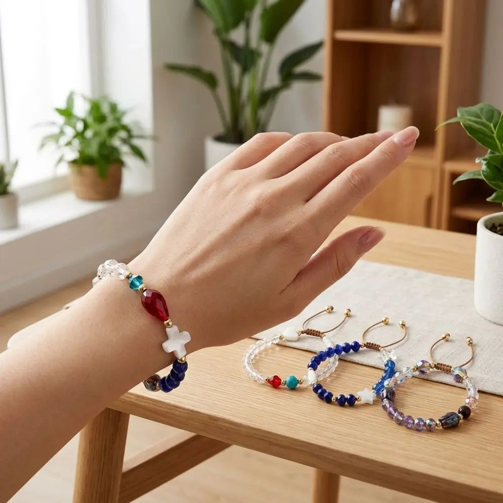 Adjustable Cross Crystal Bead Bracelet – Colorful Boho Bangle Beaded Bangle Bracelet PLUSH