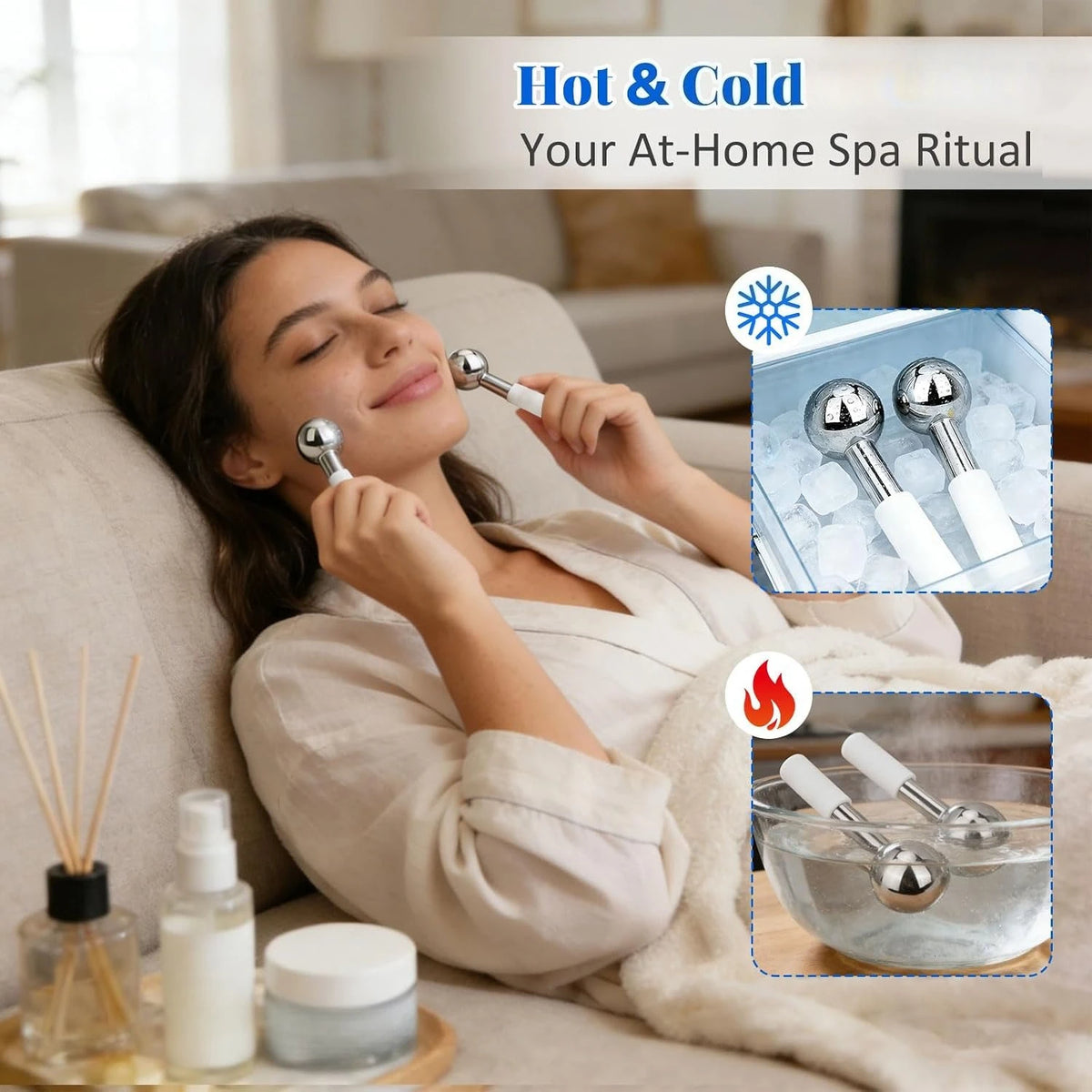 Stainless Steel Facial Ice Globes – Cooling Cryo Massage Sticks Facial Massage Tool PLUSH