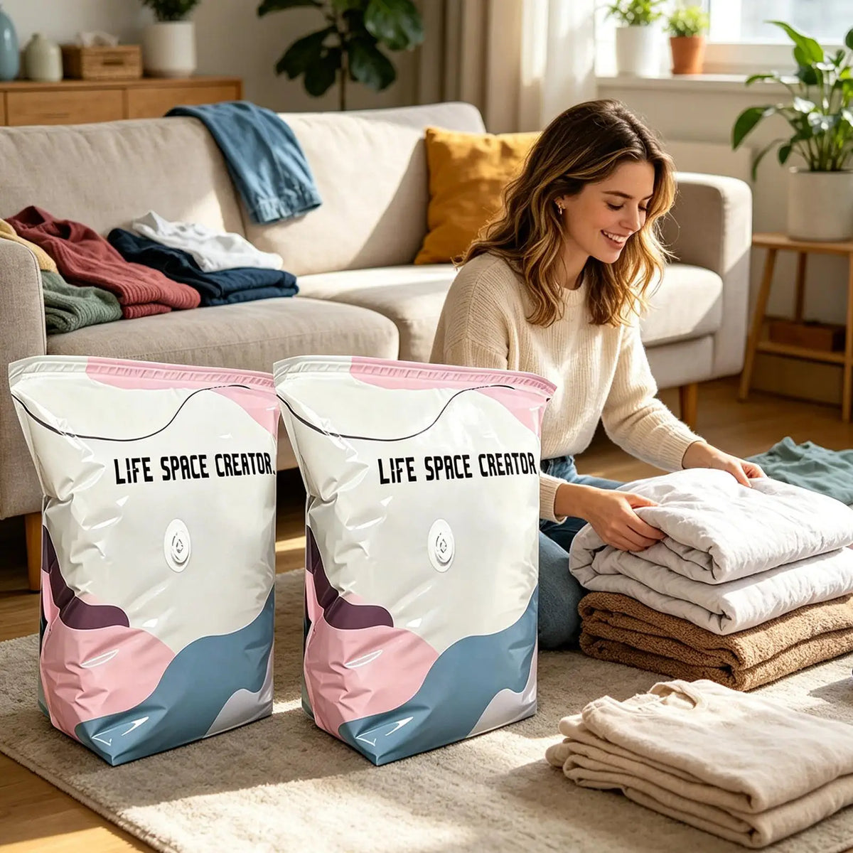 2-Pack No-Pump Vacuum Compression Storage Bags – Space Saver Vacuum Storage Bags PLUSH