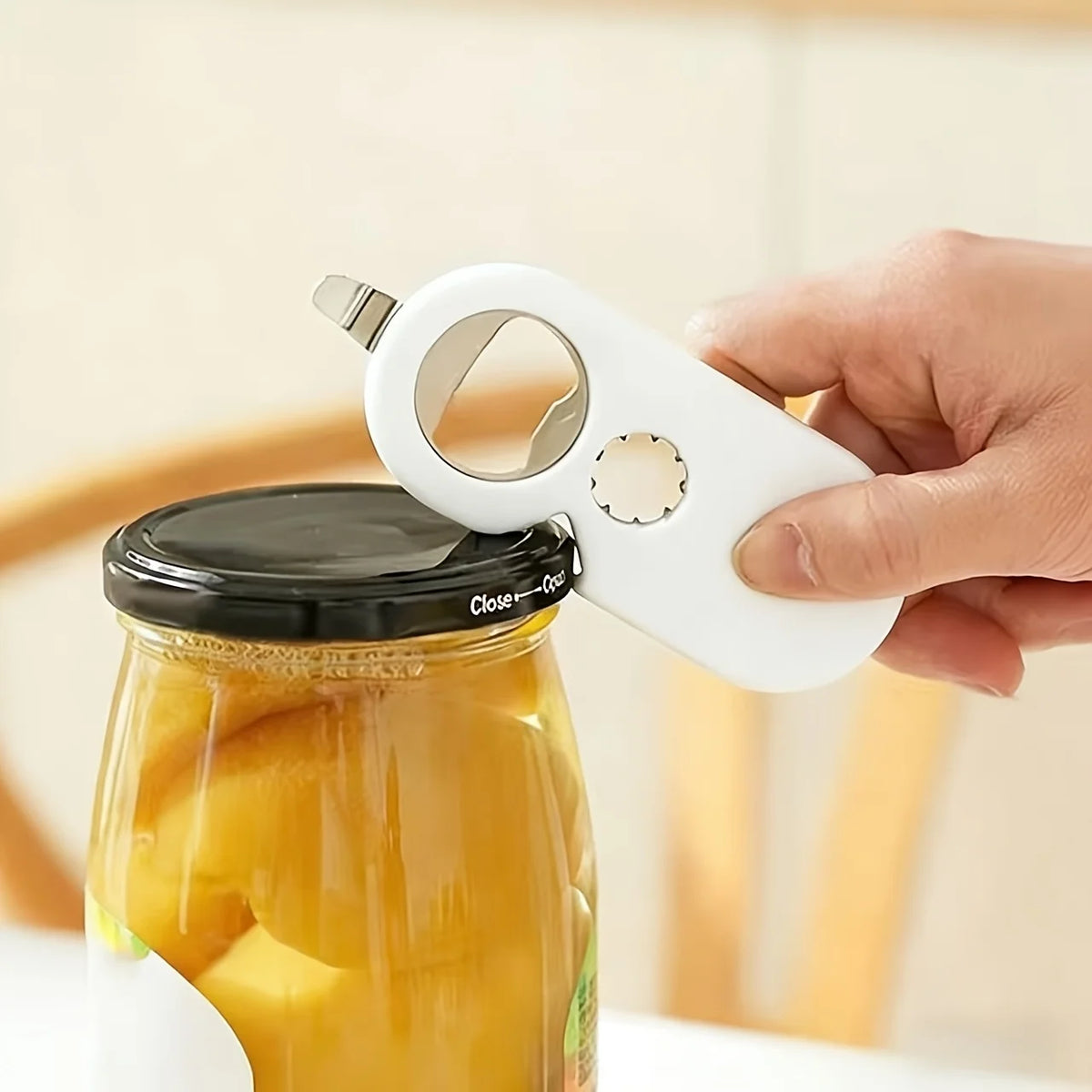 Multi-Purpose Bottle & Jar Opener – Stainless Steel Kitchen Tool Bottle & Jar Opener PLUSH White
