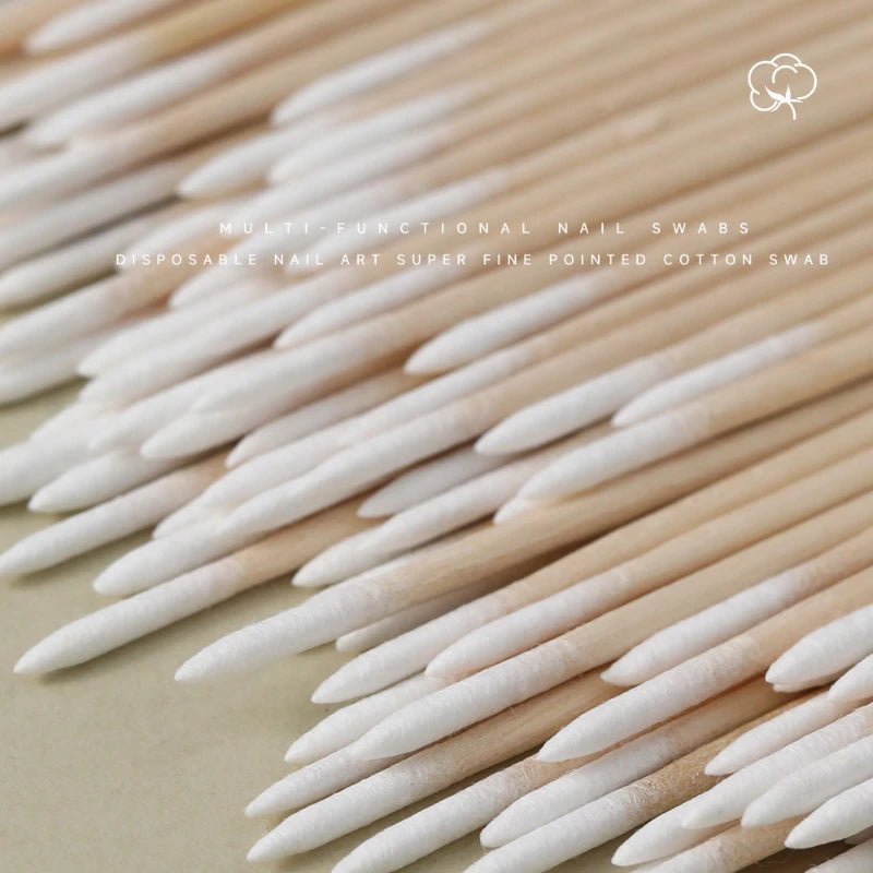 100pcs Wooden Cotton Swab Sticks – Nail Polish Corrector Nail Corrector Sticks PLUSH
