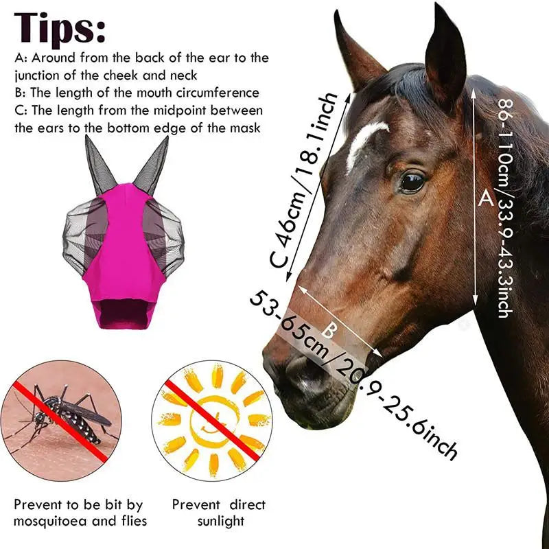Horse Fly Mask Stretch Bug Eye Mesh Cover – Summer Equine Horse Fly Mask PLUSH