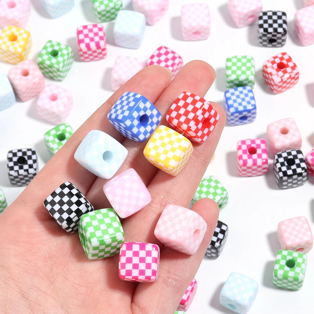 10pcs Checkerboard Acrylic Square Spacer Beads – DIY Jewelry Acrylic Spacer Beads PLUSH