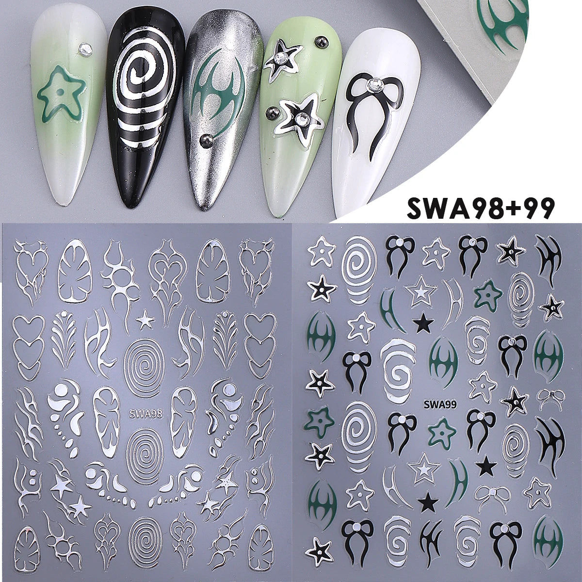 Halloween 3D Bronzing Nail Stickers – Glitter Foil Decals 2pcs Nail Art Stickers PLUSH SWA98 99