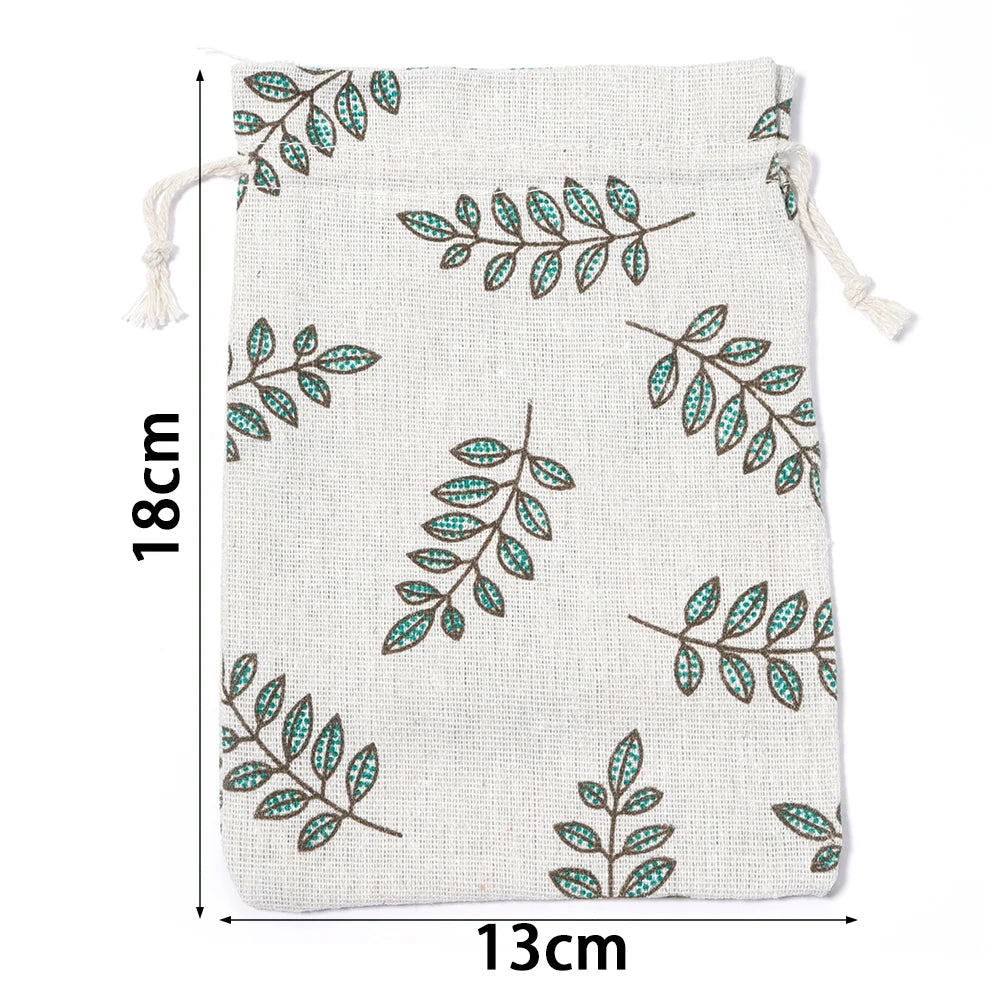 5pcs Green Leaf Cotton Linen Drawstring Pouches | Jewelry & Gift Bags Drawstring Gift Pouches PLUSH 13x18cm cm