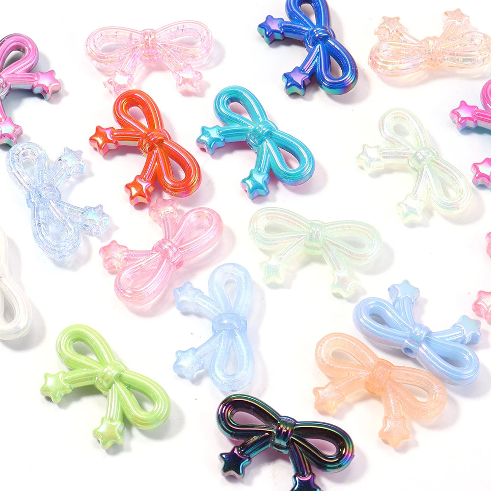 10pcs Multicolor Bow Acrylic Beads 19x33mm – DIY Jewelry Making Acrylic Spacer Beads PLUSH