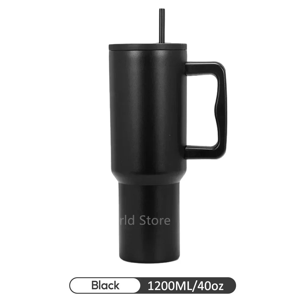 40oz Vacuum Insulated Tumbler with Handle, Lid & Straw Insulated Travel Tumbler PLUSH 40oz-black 1200