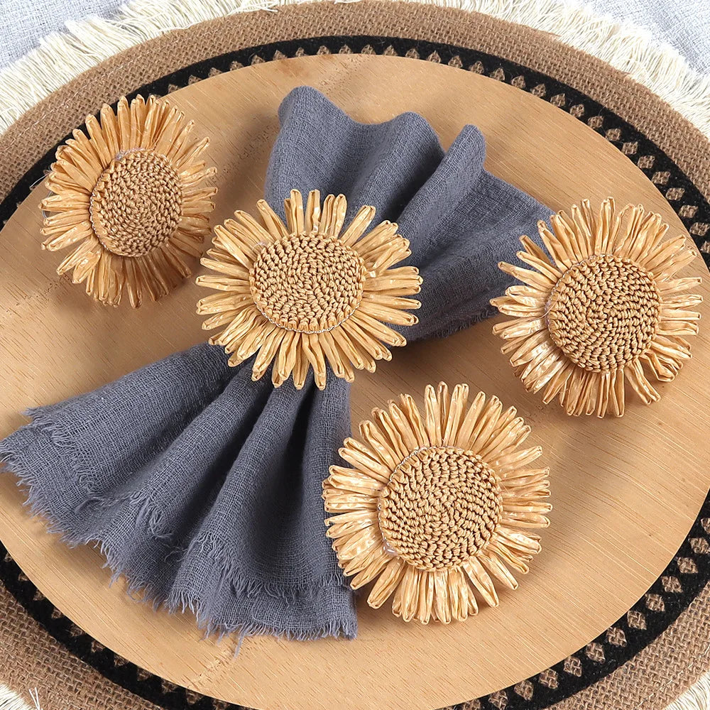 Raffia Sunflower Napkin Rings – Party & Banquet Table Decor Napkin Rings PLUSH
