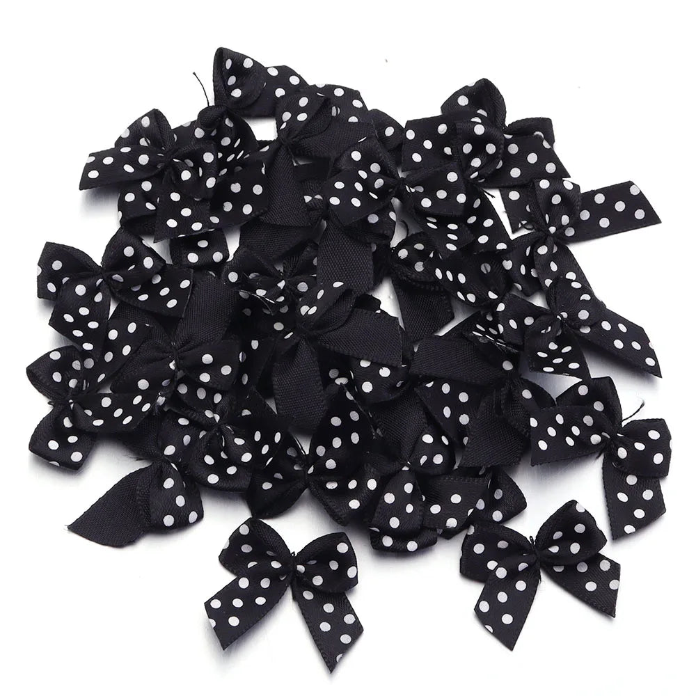 30pcs Mini Polka Dot Ribbon Bows 2.5cm – DIY Craft Decor Ribbon Bows PLUSH Black 2.5X2.5cm