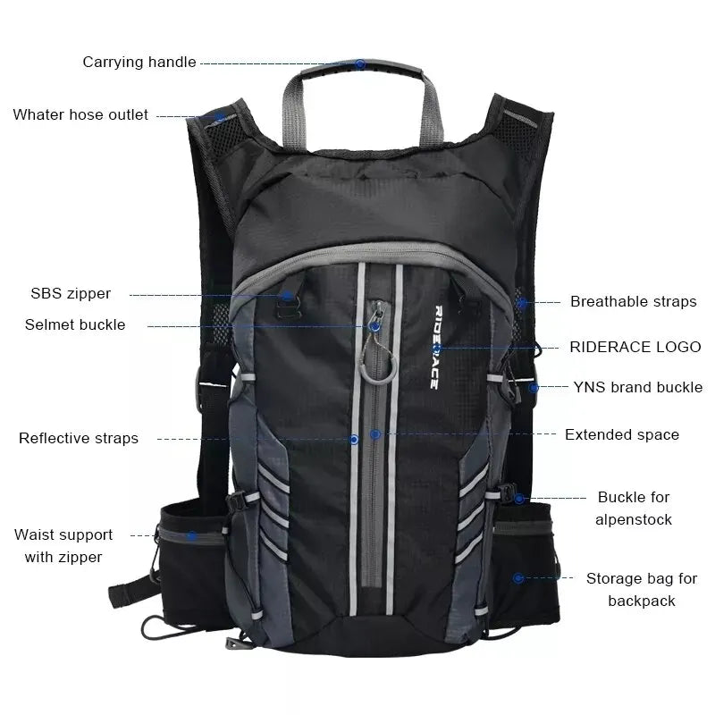 RIDERACE 10L Foldable Hydration Backpack – Cycling & Hiking Hydration Backpack PLUSH