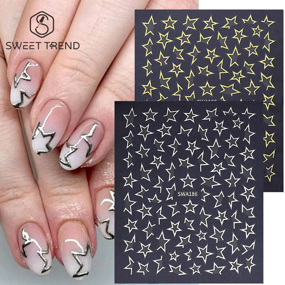 Gold Silver Hollow Star Nail Stickers – Y2K Bronzing Decals 2pc Nail Art Stickers PLUSH