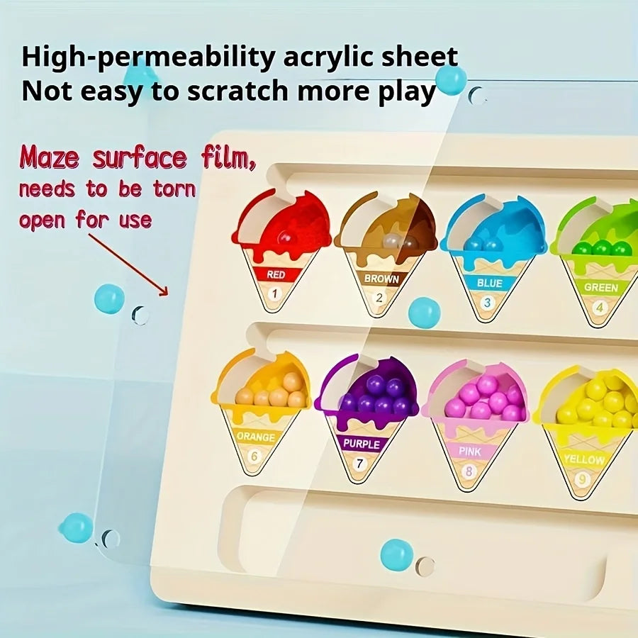 Wooden Ice Cream Maze Puzzle Toy – Color Sorting for Kids 3–6 Wooden Maze Puzzle Toy PLUSH