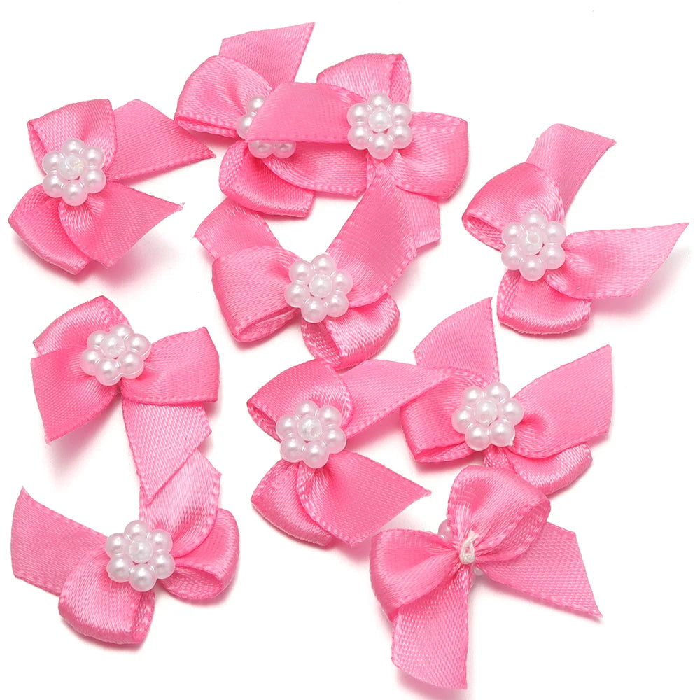 20pcs Pearl Satin Ribbon Bows – DIY Hair & Gift Decor Ribbon Bows PLUSH hot pink
