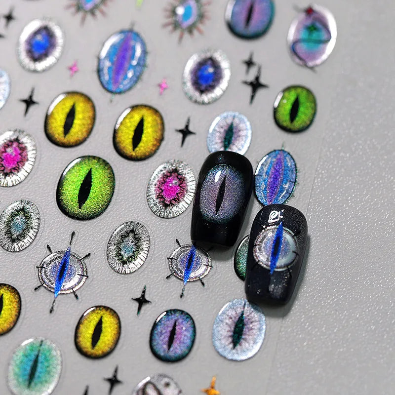 Cat's Eye Dragon Snake Eye Nail Stickers Punk Y2K Decals Nail Art Stickers PLUSH
