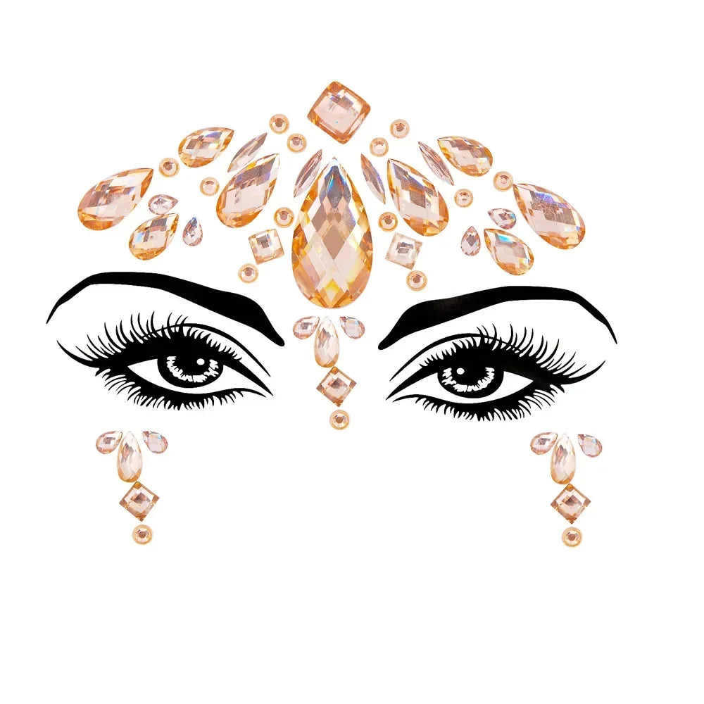 Crystal Face Gems Rhinestone Temporary Tattoo Stickers
