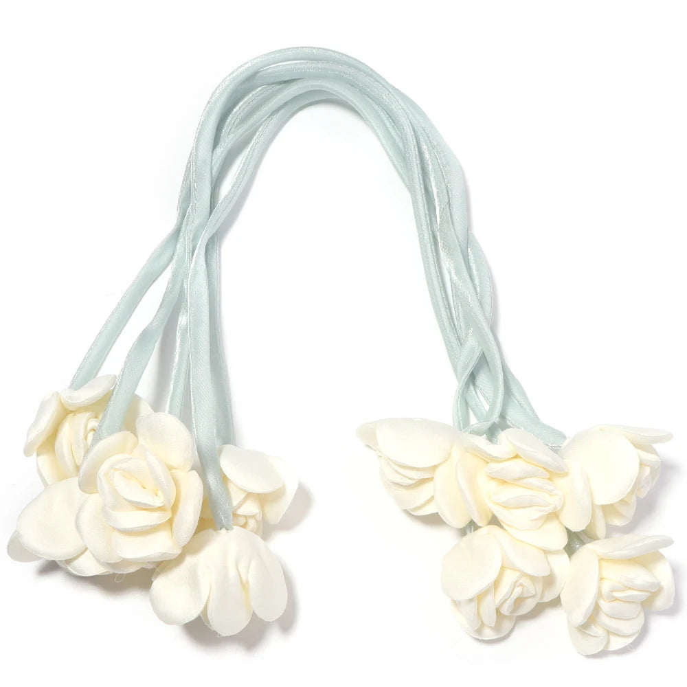 5pcs Satin Ribbon Rose Flower Strings – DIY Hair & Craft Decor Ribbon Flower Trim PLUSH beige