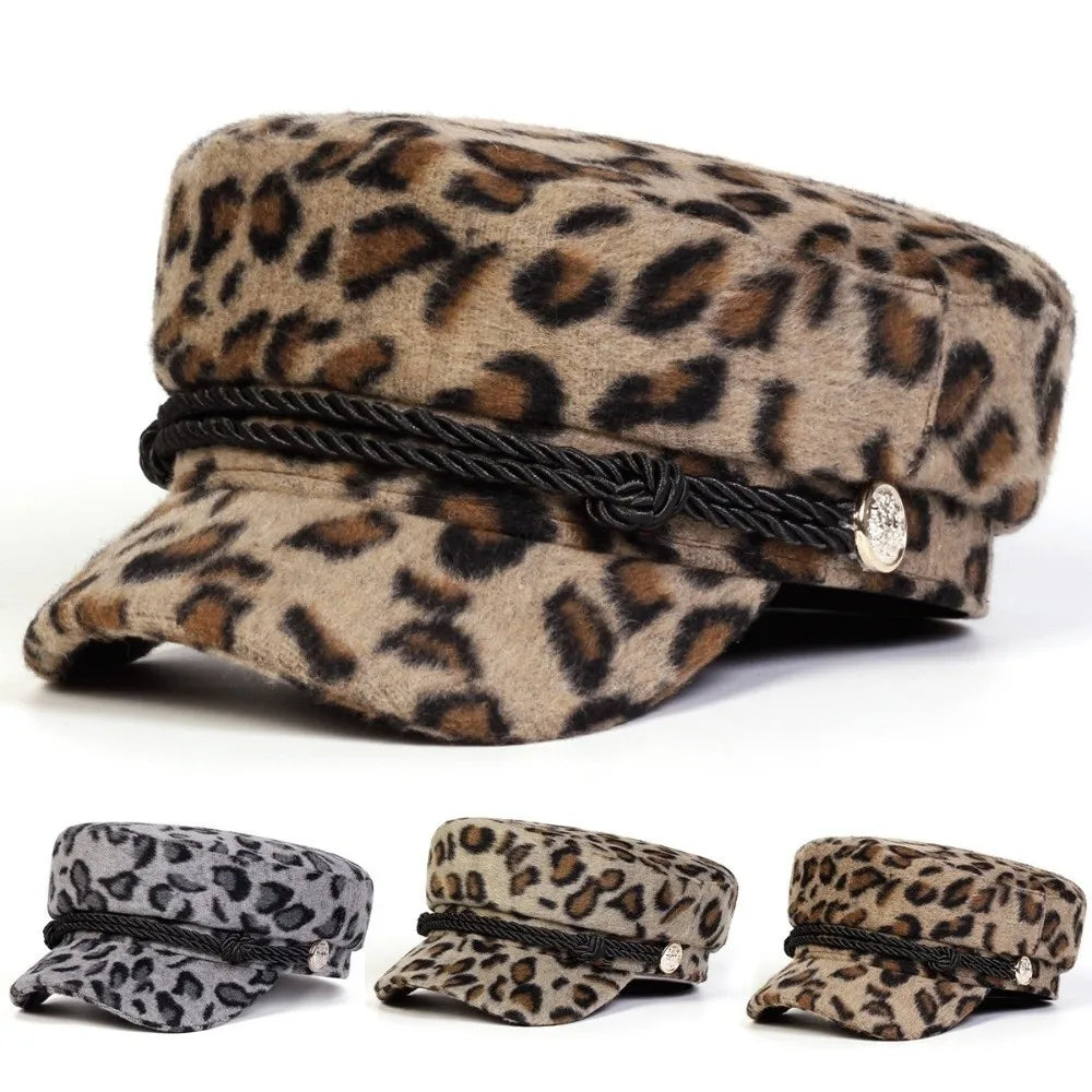 Vintage Newsboy Beret Hat – Leopard Print Flat Top Cap Newsboy Beret Hat PLUSH