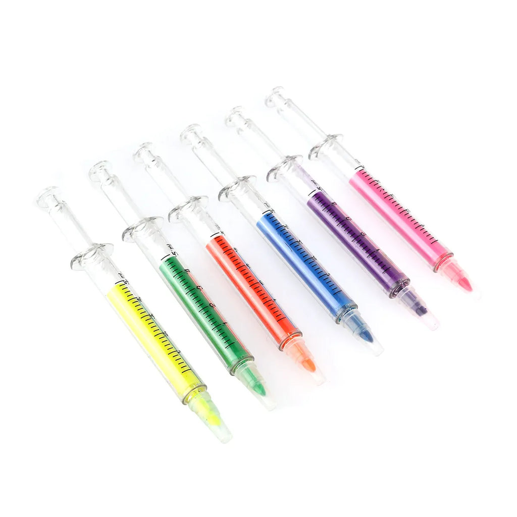 6-Pack Syringe Highlighter Pens – 6 Fluorescent Colors Novelty Highlighter Set PLUSH Assorted color