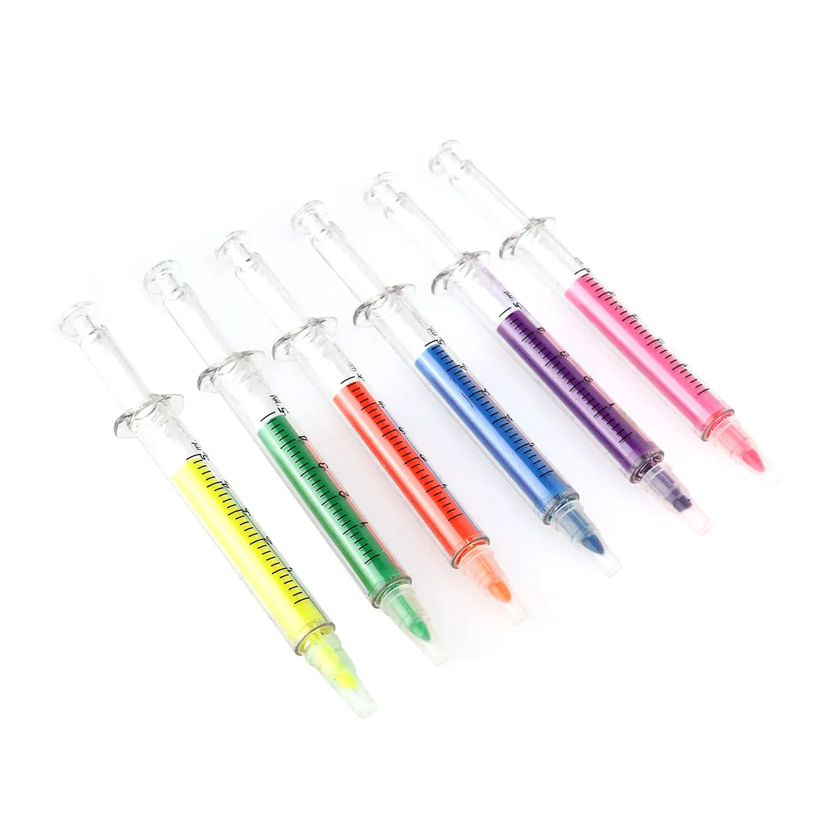 6-Pack Syringe Highlighter Pens – 6 Fluorescent Colors Novelty Highlighter Set PLUSH Assorted color