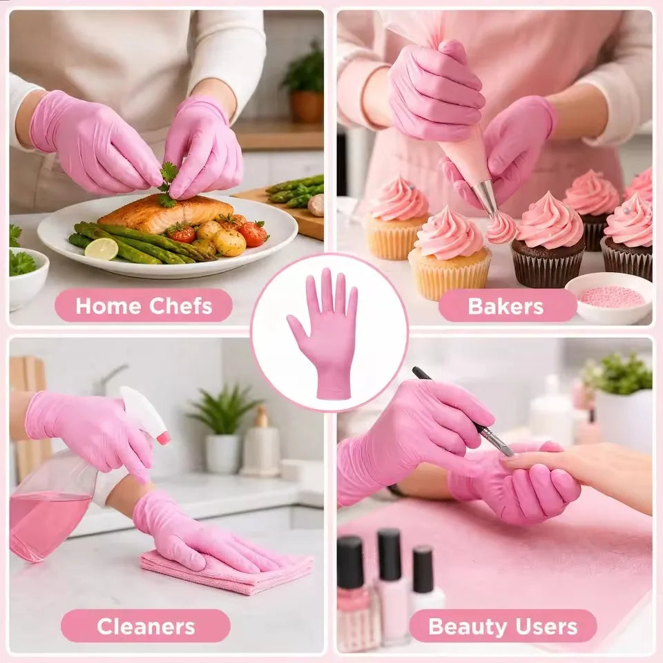 Pink Disposable Nitrile Gloves Latex Free | 20/50/100 Pack Disposable Cleaning Gloves PLUSH