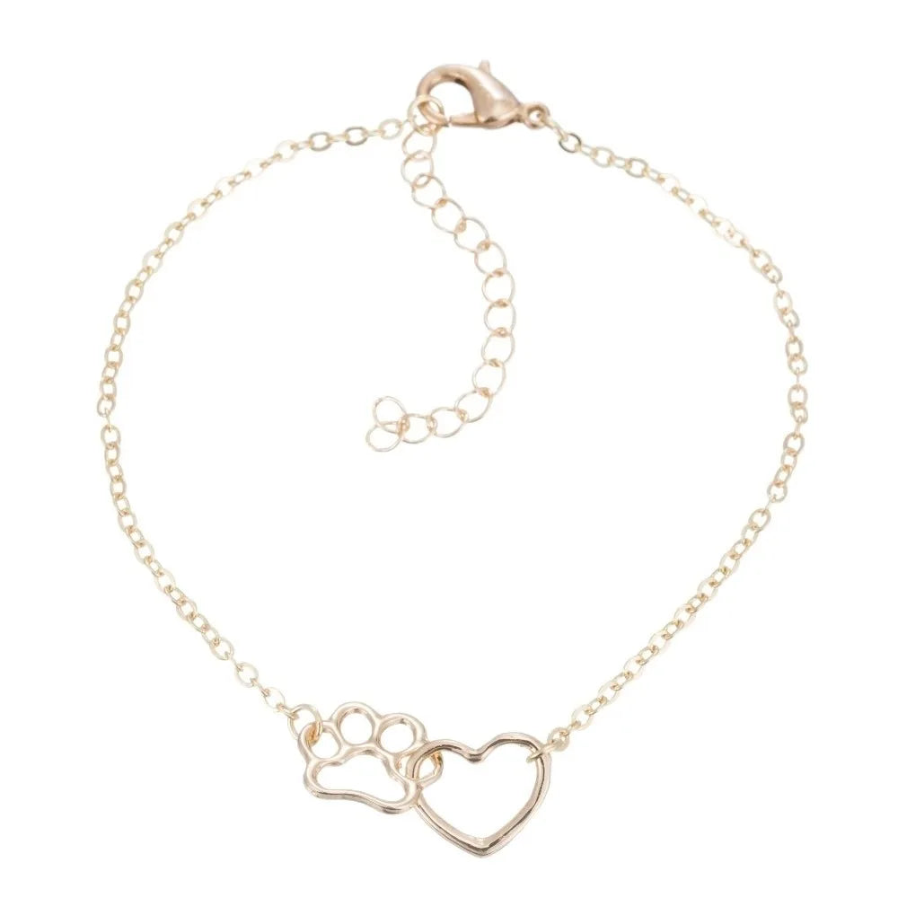 Dog Paw Love Bracelet – Gold & Silver Alloy Chain Charm Bracelet PLUSH Gold
