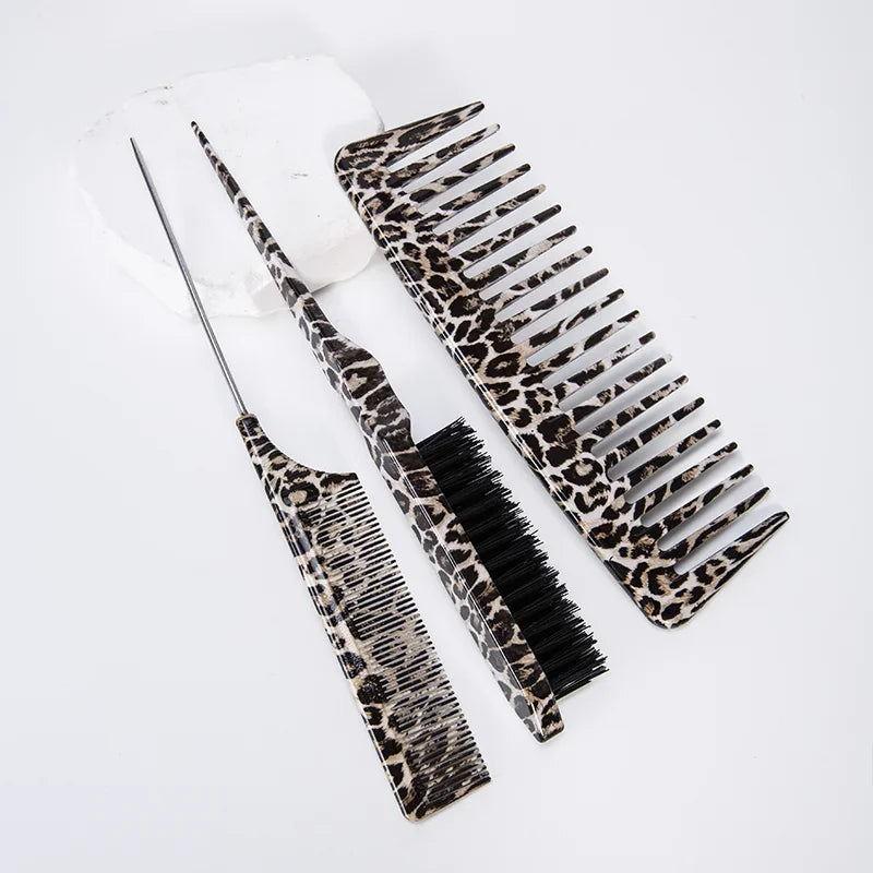 Leopard Teasing Comb Set – Anti-Static Heat Resistant Pintail Hair Styling Comb PLUSH