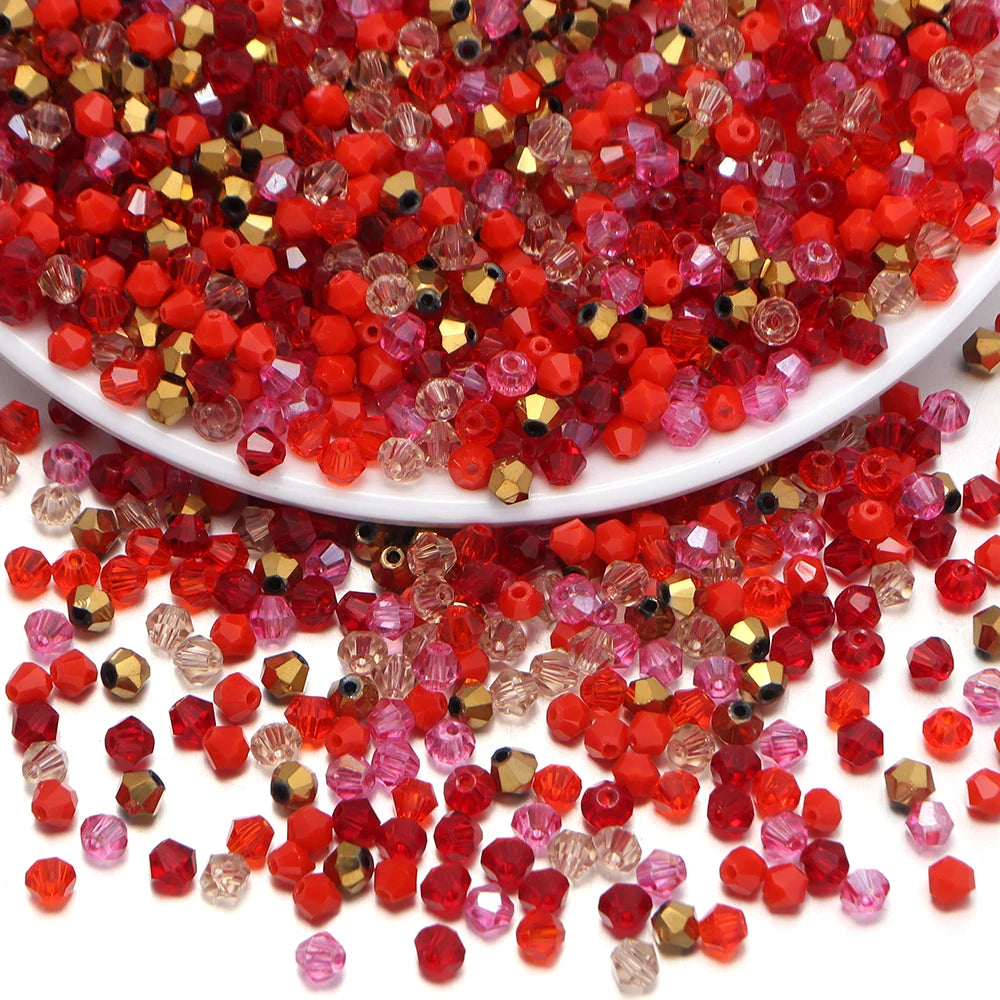 200pcs 4mm Faceted Bicone Glass Crystal Beads – DIY Jewelry Glass Crystal Beads PLUSH gold red
