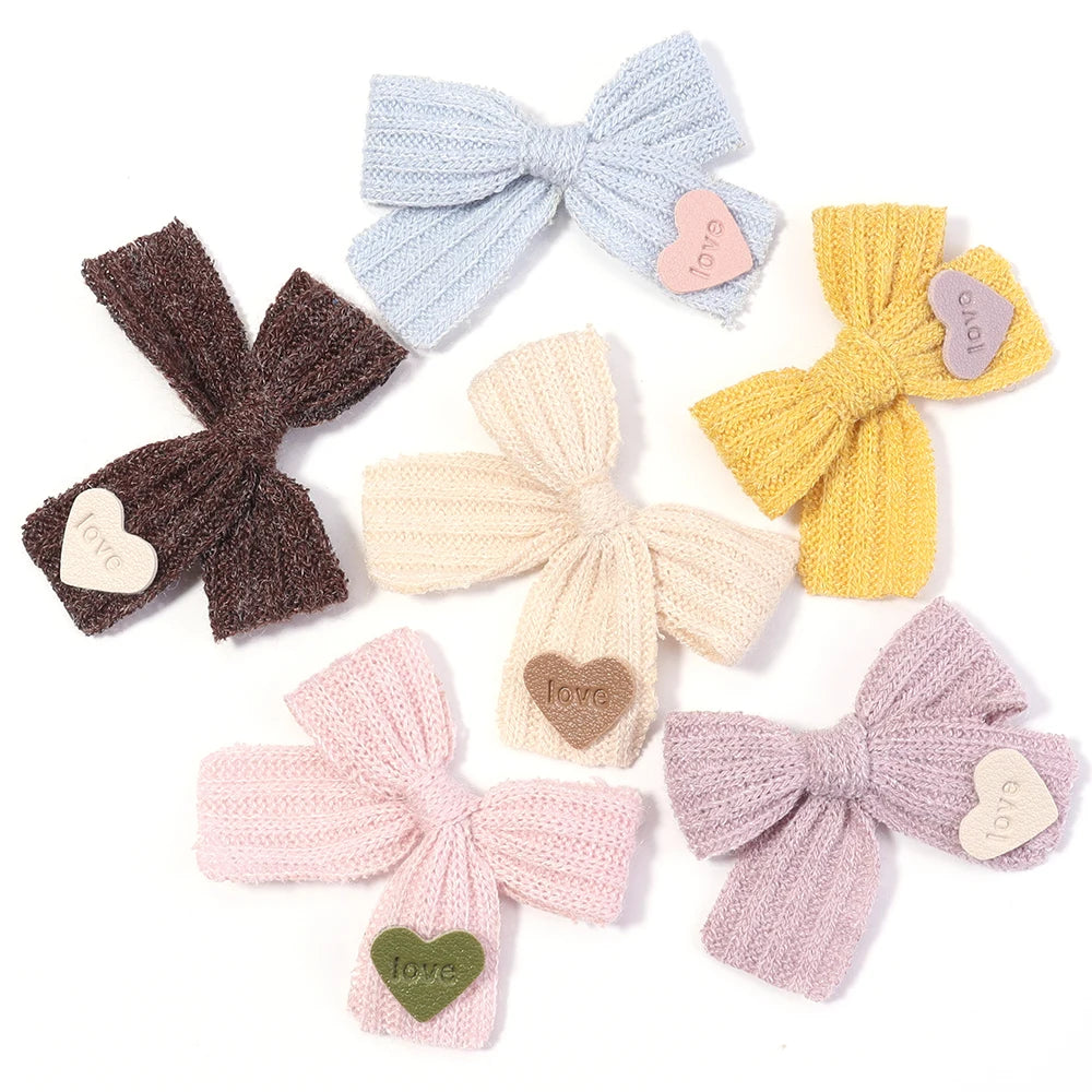 6pcs Knitted Bows Heart Tag – DIY Gift Craft Headwear Decor Craft Bow Set PLUSH random mix