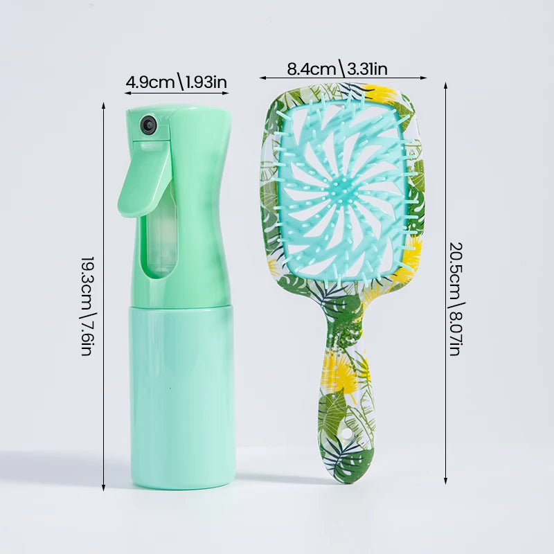 2-Piece Hair Styling Set: Fine Mist Spray Bottle & Detangling Brush Hair Styling Set PLUSH